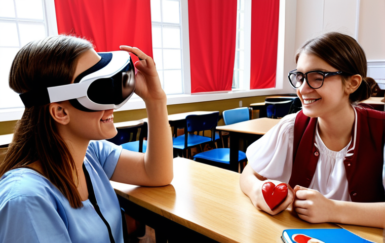**

Prompt: "A bright, modern classroom filled with students wearing VR headsets, immersed in different virtual worlds. One student is exploring ancient Rome, another is practicing ordering coffee in a Parisian café, and a third is dissecting a virtual human heart. The teacher is smiling, guiding the students. Emphasis on the excitement and engagement of the students. Polish flag subtly incorporated in the background."

**